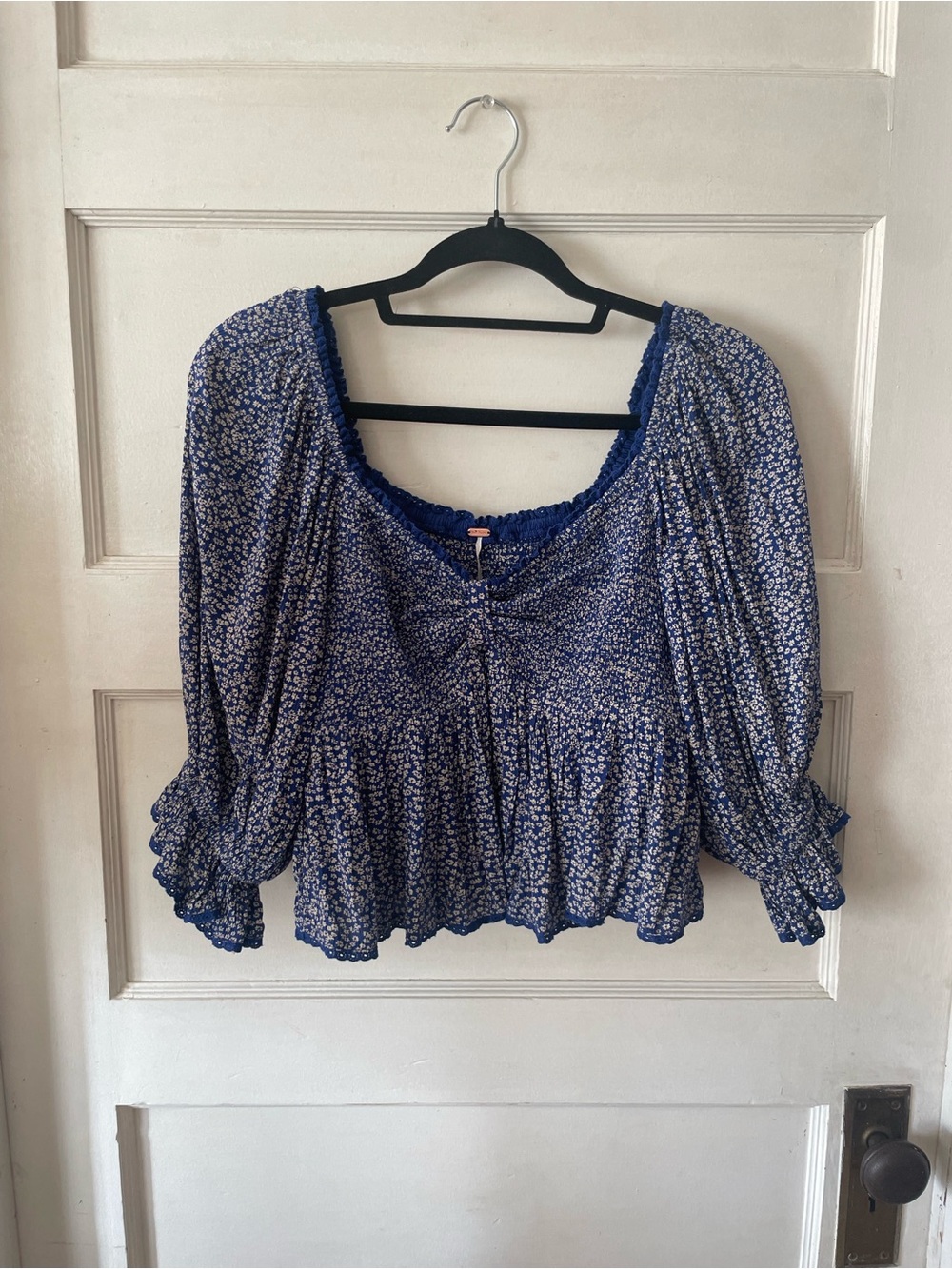 Free People Brittnee - Blue Floral Peasant Blouse - Women's Top